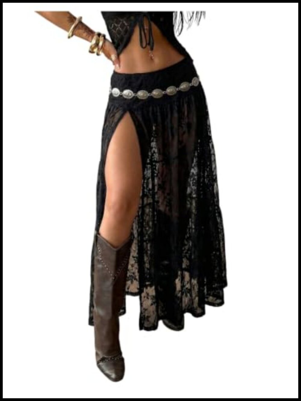 Maxi Skirt Boho Lace Ruffle Drop Waist Low Rise Summer Beach Long Skirts